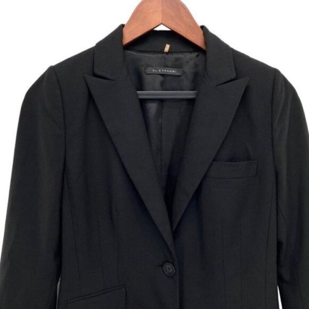 Elie Tahari Womens Black Wool Blend Blazer Relaxed Single Breasted Jacket - Picture 2 of 10